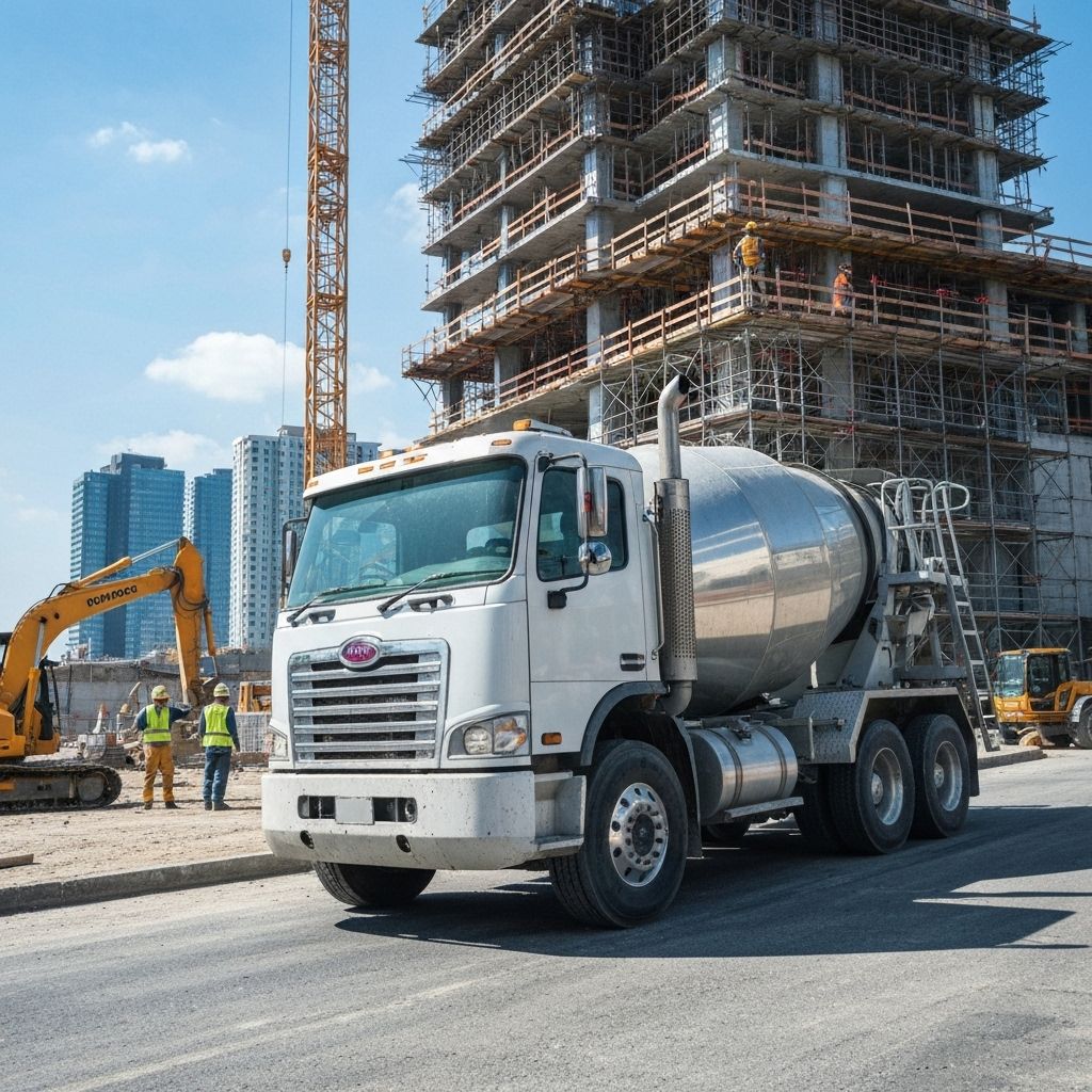 Cement mixer truck at construction site